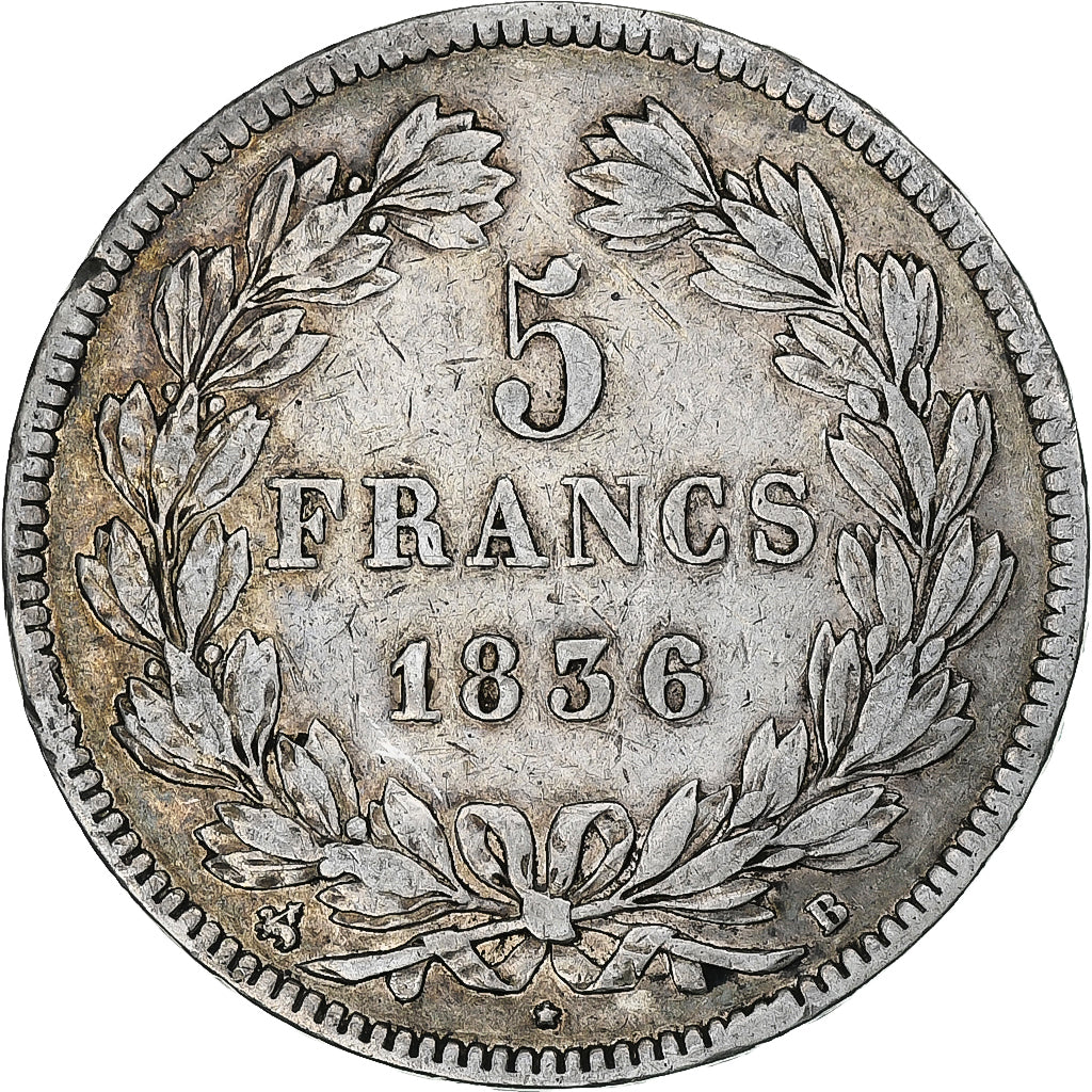 Monnaie, France, Louis-Philippe, 5 Francs, 1836, Rouen, TB+, Argent