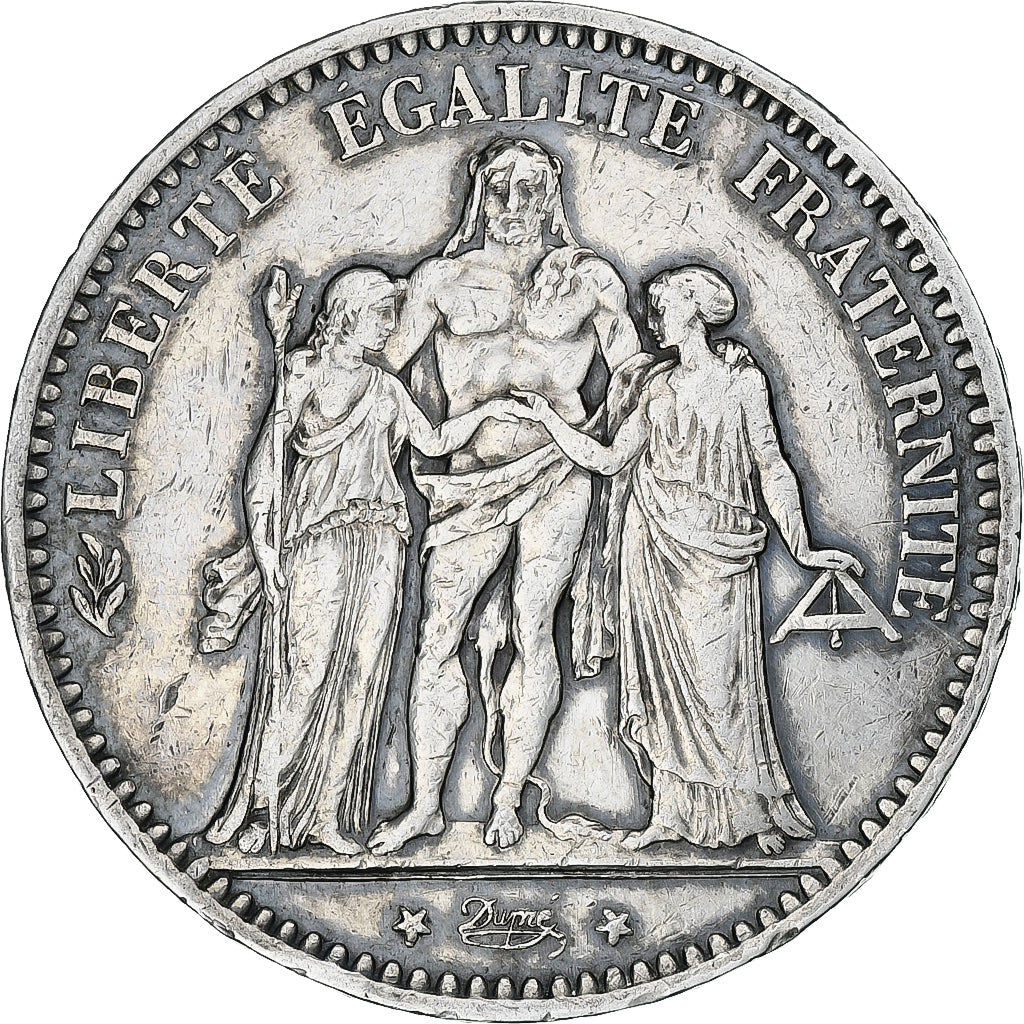 Moneta, Francja, Hercule, 5 Francs, 1876, Paris, VF(20-25), Srebro, KM:820.1