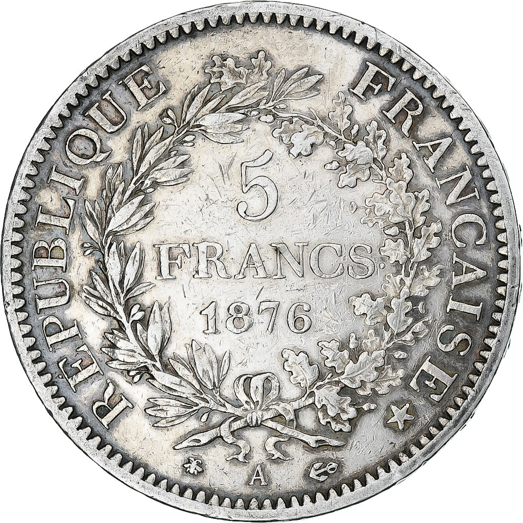 Moneta, Francja, Hercule, 5 Francs, 1876, Paris, VF(20-25), Srebro, KM:820.1