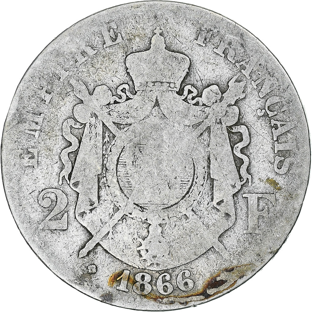 Coin, France, Napoleon III, 2 Francs, 1866, Strasbourg, VG(8-10), Silver