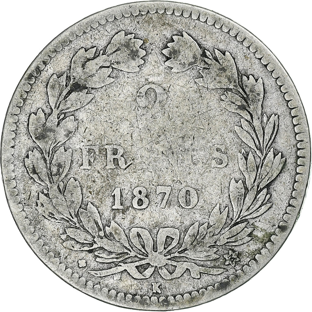 Münze, Frankreich, Cérès, 2 Francs, 1870, Bordeaux, SGE+, Silber, KM:816.2