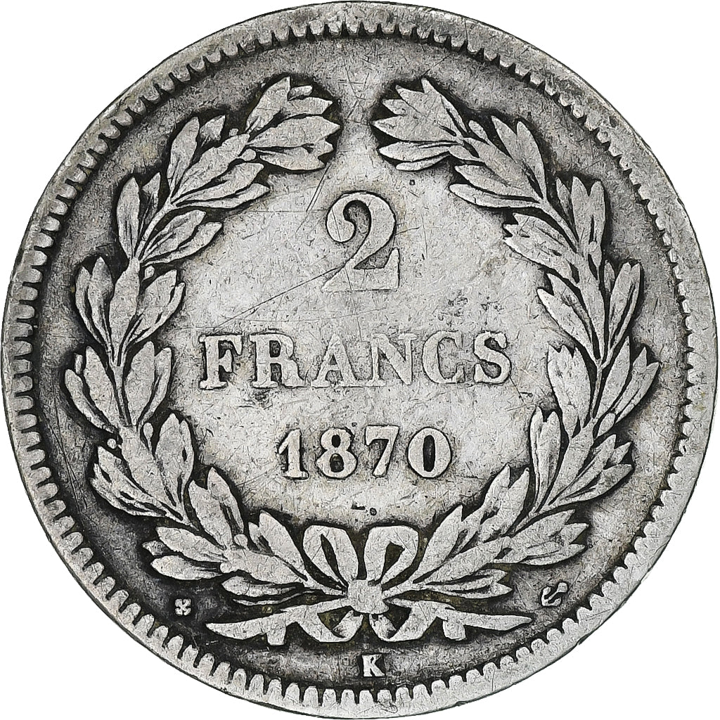 Moneta, Francia, Cérès, 2 Francs, 1870, Bordeaux, B+, Argento, KM:816.2