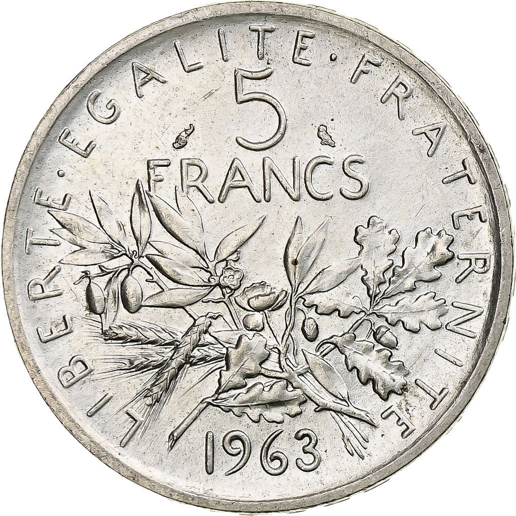 France, Semeuse, 5 Francs, 1963, Paris, MS(64), Silver, KM:926, Gadoury:770