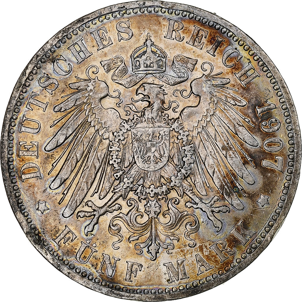 German States, PRUSSIA, Wilhelm II, 5 Mark, 1907, Berlin, EF(40-45), Silver