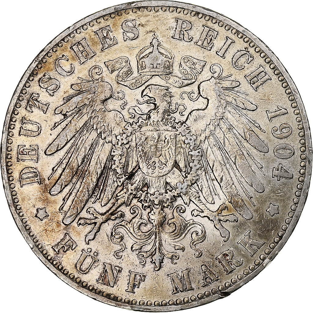 Landy niemieckie, PRUSSIA, Wilhelm II, 5 Mark, 1904, Berlin, EF(40-45), Srebro