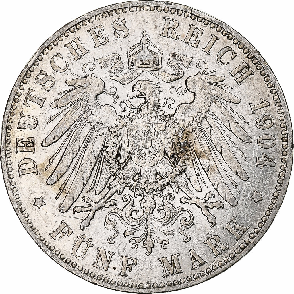 Landy niemieckie, PRUSSIA, Wilhelm II, 5 Mark, 1904, Berlin, EF(40-45), Srebro