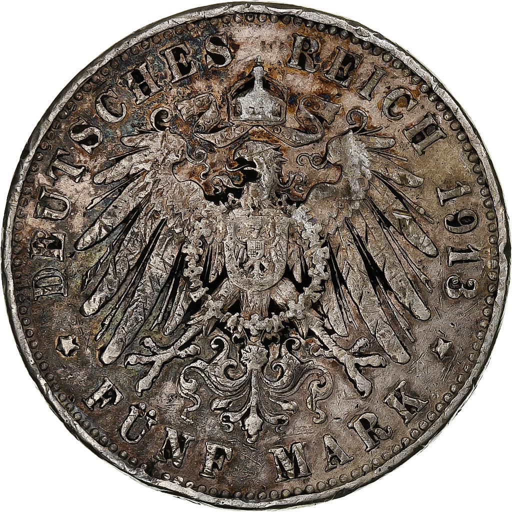 German States, PRUSSIA, Wilhelm II, 5 Mark, 1913, Berlin, Silver, VF(20-25)