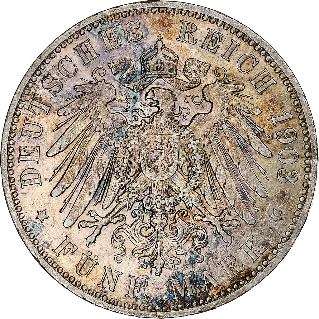GERMANY - EMPIRE, Wilhelm II, 5 Mark, 1903, Berlin, AU(55-58), Silver, KM:523