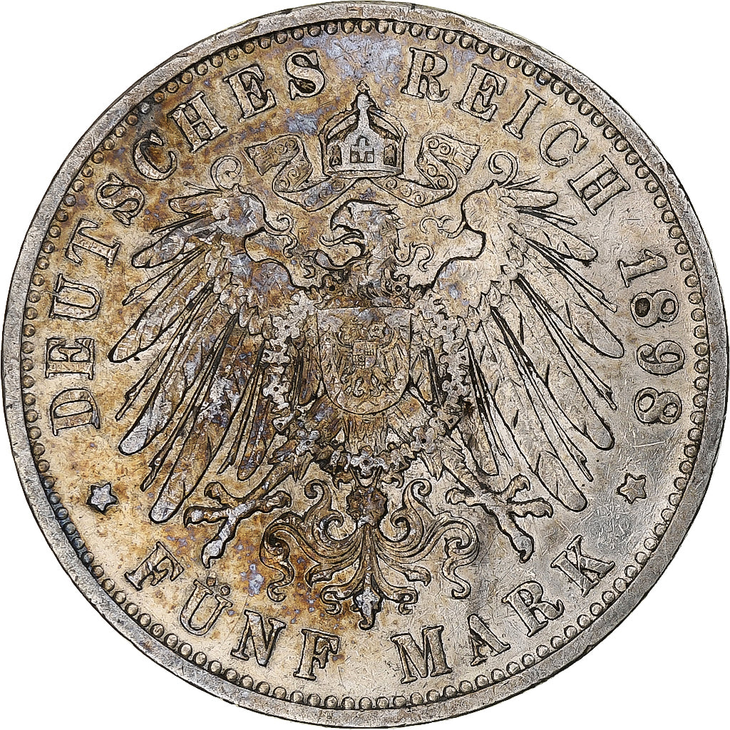 German States, PRUSSIA, Wilhelm II, 5 Mark, 1898, Berlin, AU(55-58), Silver