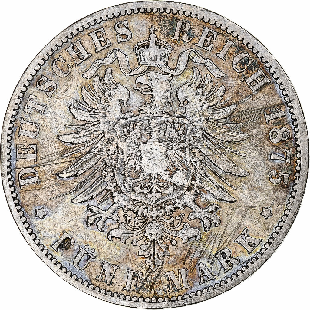 German States, PRUSSIA, Wilhelm I, 5 Mark, 1875, Breslau, EF(40-45), Silver