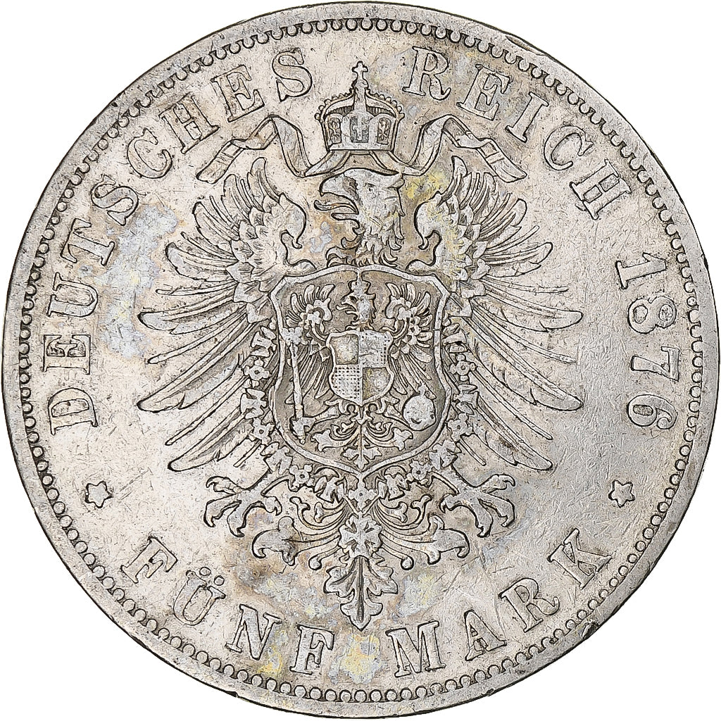 German States, PRUSSIA, Wilhelm I, 5 Mark, 1876, Breslau, EF(40-45), Silver