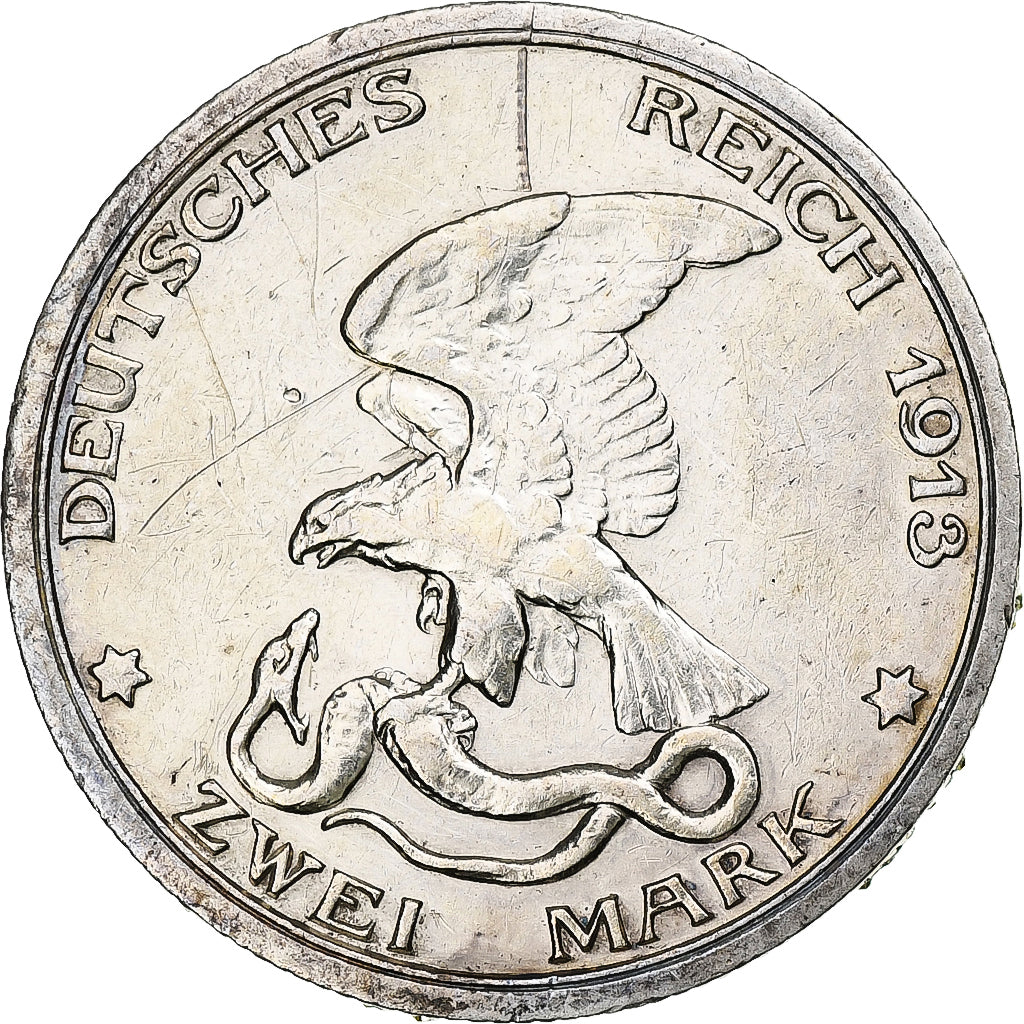 German States, PRUSSIA, Wilhelm II, 2 Mark, 1913, Berlin, Silver, EF(40-45)