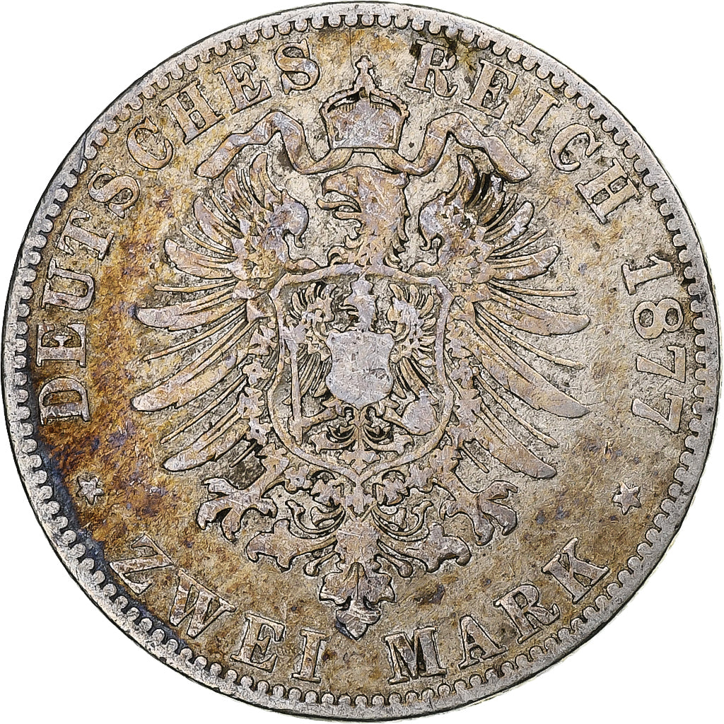 Landy niemieckie, PRUSSIA, Wilhelm I, 2 Mark, 1877, Berlin, VF(30-35), Srebro