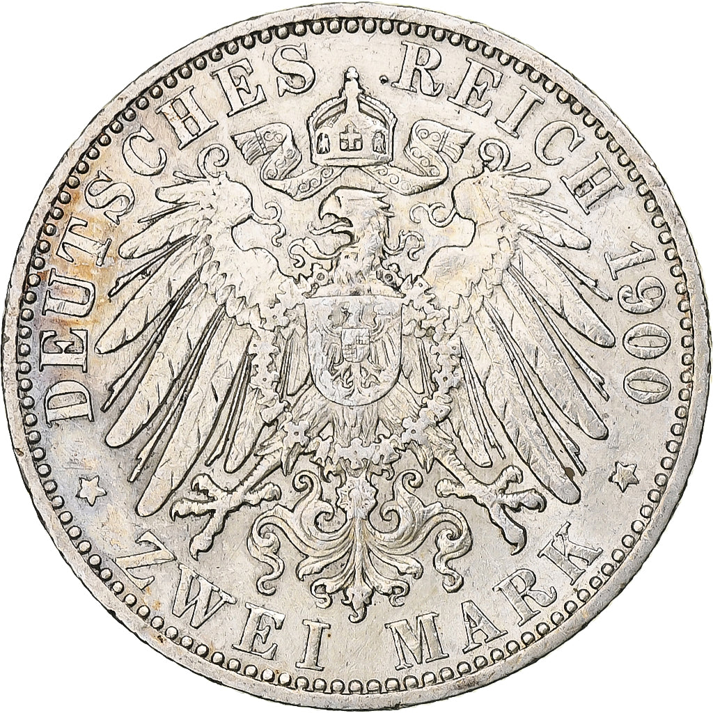 German States, PRUSSIA, Wilhelm II, 2 Mark, 1900, Berlin, AU(50-53), Silver