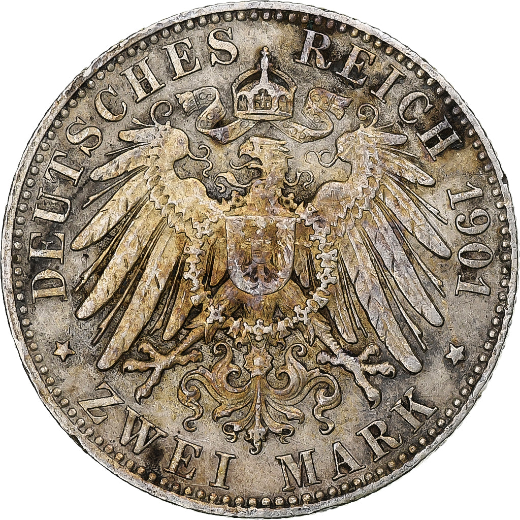 Stati tedeschi, PRUSSIA, Wilhelm II, 2 Mark, 1901, Berlin, MB+, Argento, KM:525