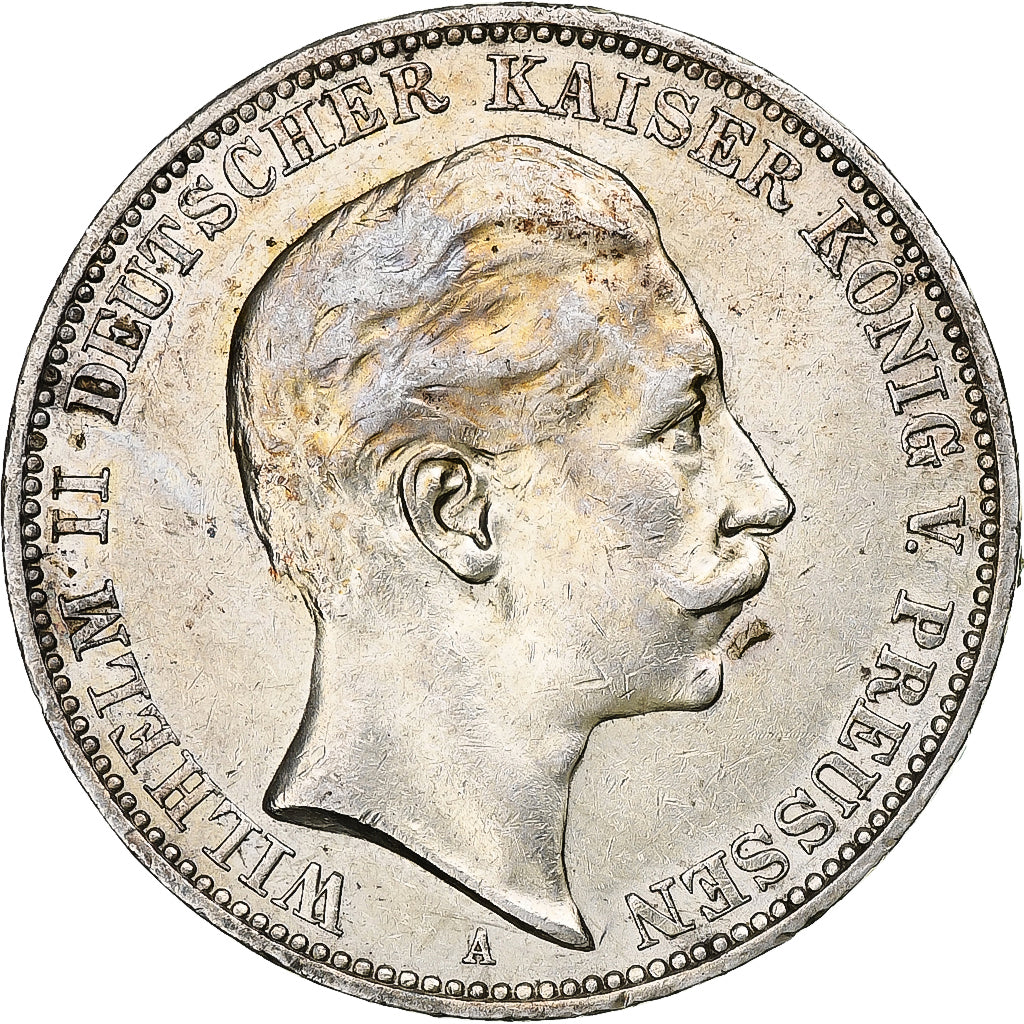 Stati tedeschi, PRUSSIA, Wilhelm II, 3 Mark, 1909, Berlin, Argento, BB+, KM:527