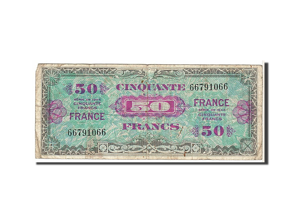 Francia, 50 Francs, 1944 Flag/France, 1944, KM:117a, MB, Fayette:24.1