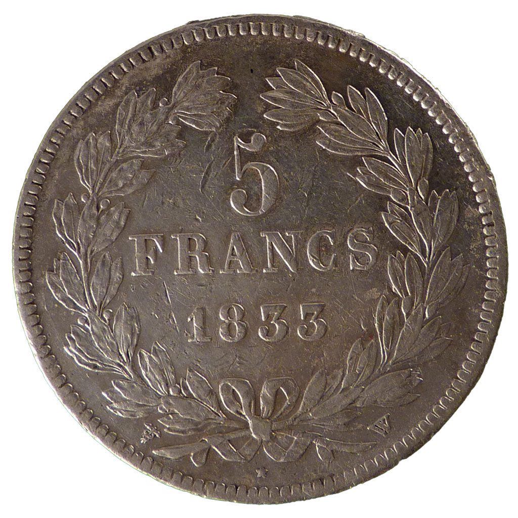 FRANCE, Louis-Philippe, 5 Francs, 1833, Lille, KM #749.13, EF(40-45), Silver,...