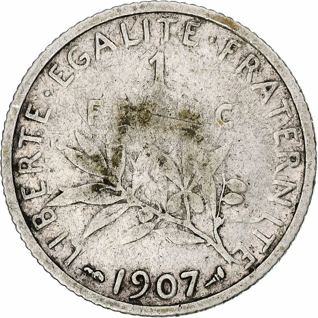 Francia, Semeuse, Franc, 1907, Paris, B+, Argento, KM:844.1, Gadoury:467