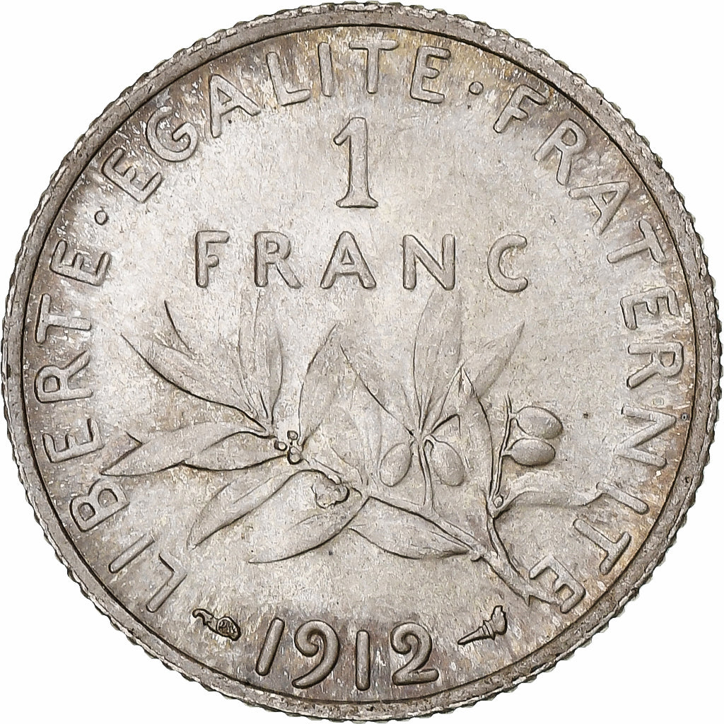 Frankrijk, Semeuse, Franc, 1912, Paris, UNC-, Zilver, KM:844.1, Gadoury:467