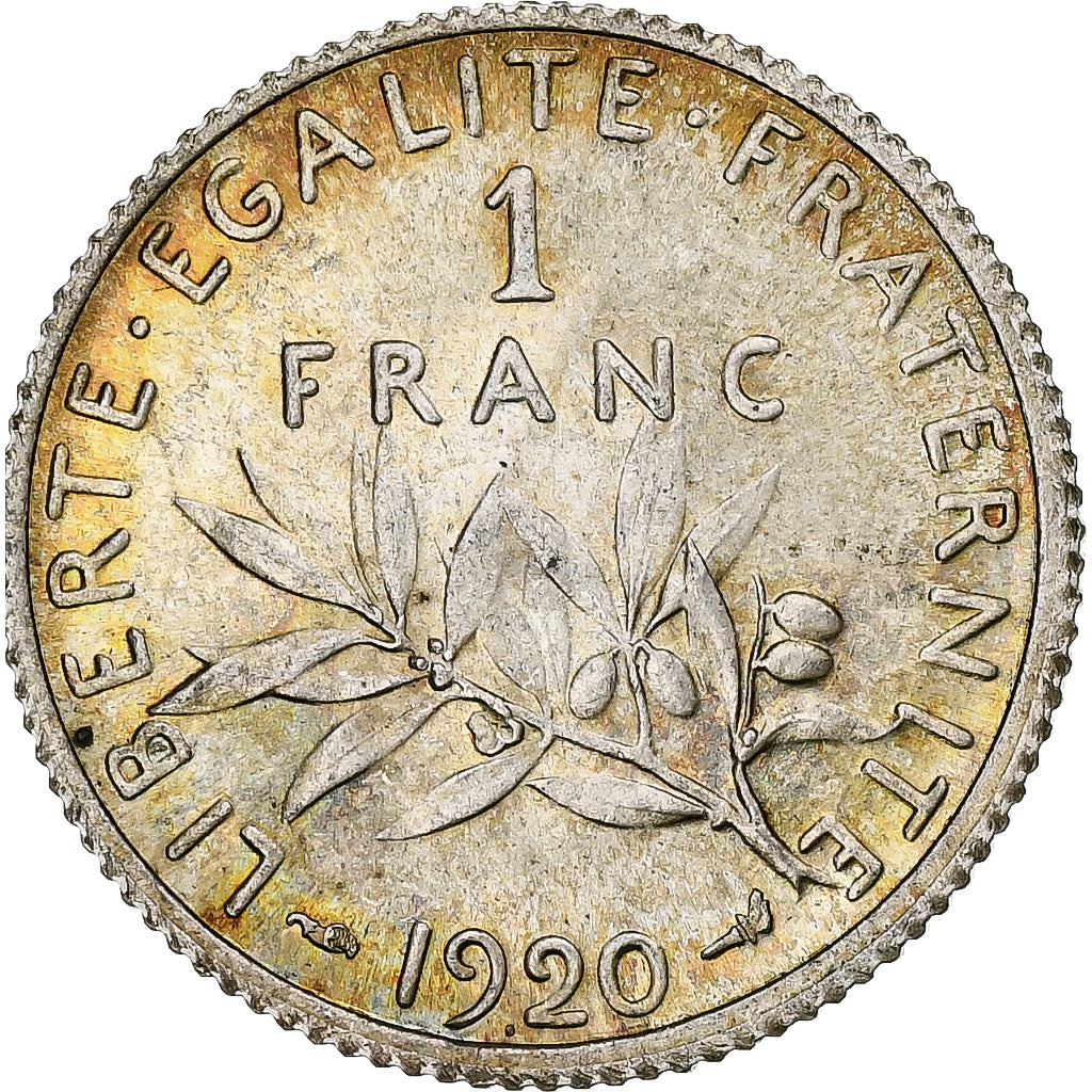 France, Semeuse, Franc, 1920, Paris, MS(64), Silver, KM:844.1, Gadoury:467