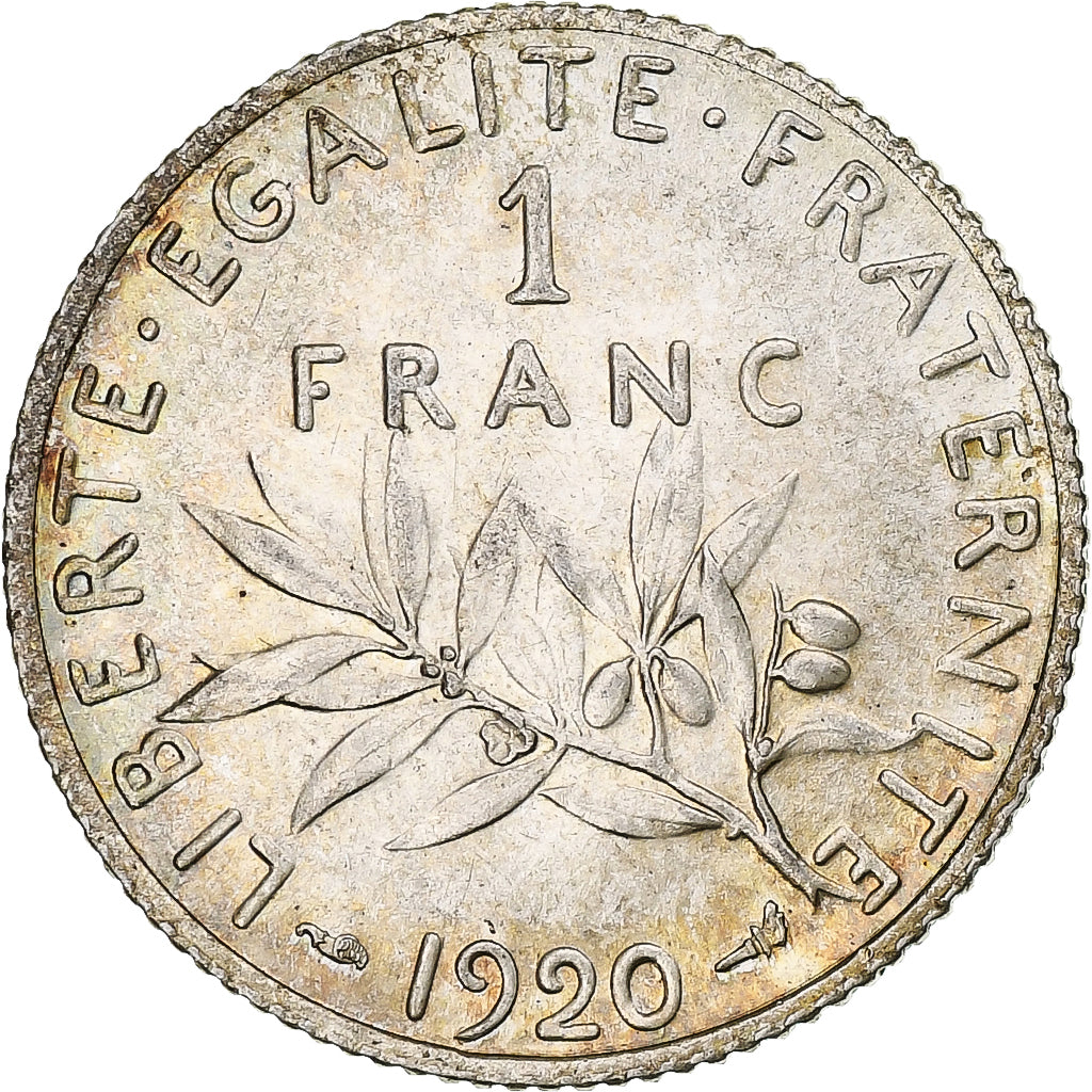 France, Semeuse, Franc, 1920, Paris, MS(64), Silver, KM:844.1, Gadoury:467