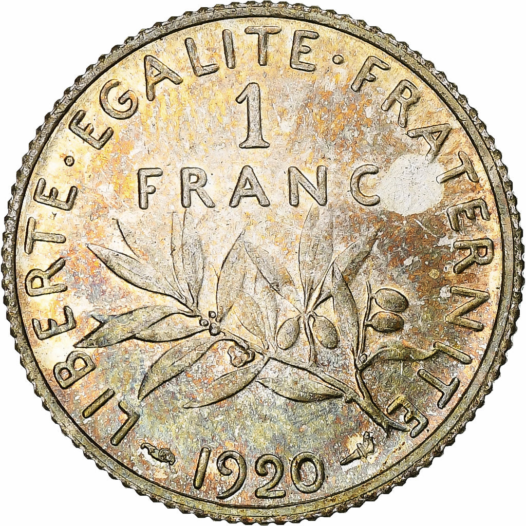 France, Semeuse, Franc, 1920, Paris, MS(64), Silver, KM:844.1, Gadoury:467