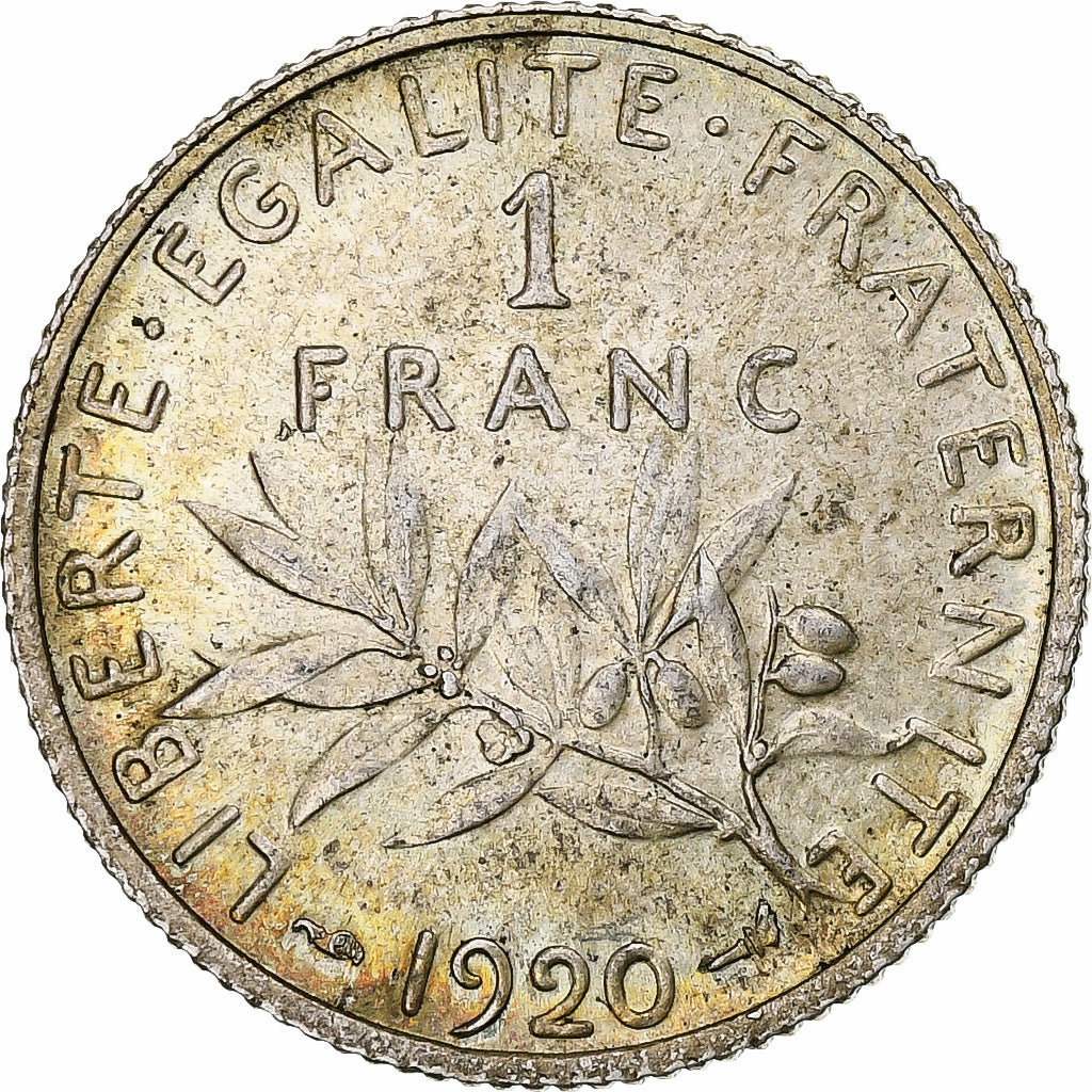 France, Semeuse, Franc, 1920, Paris, MS(64), Silver, KM:844.1, Gadoury:467