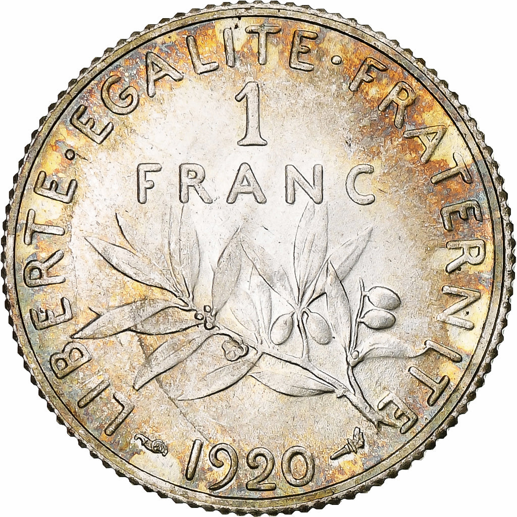 France, Semeuse, Franc, 1920, Paris, MS(64), Silver, KM:844.1, Gadoury:467