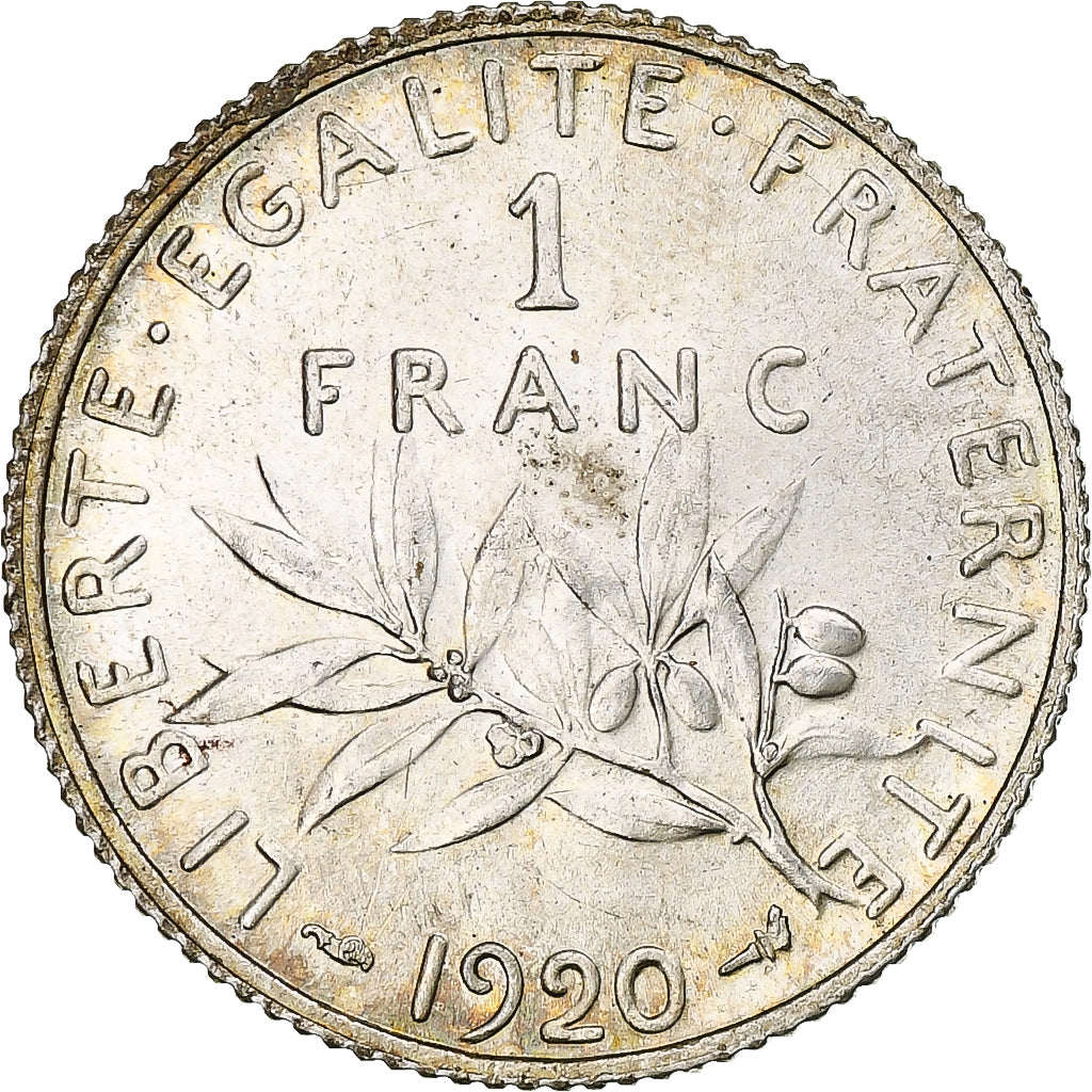 France, Semeuse, Franc, 1920, Paris, MS(64), Silver, KM:844.1, Gadoury:467