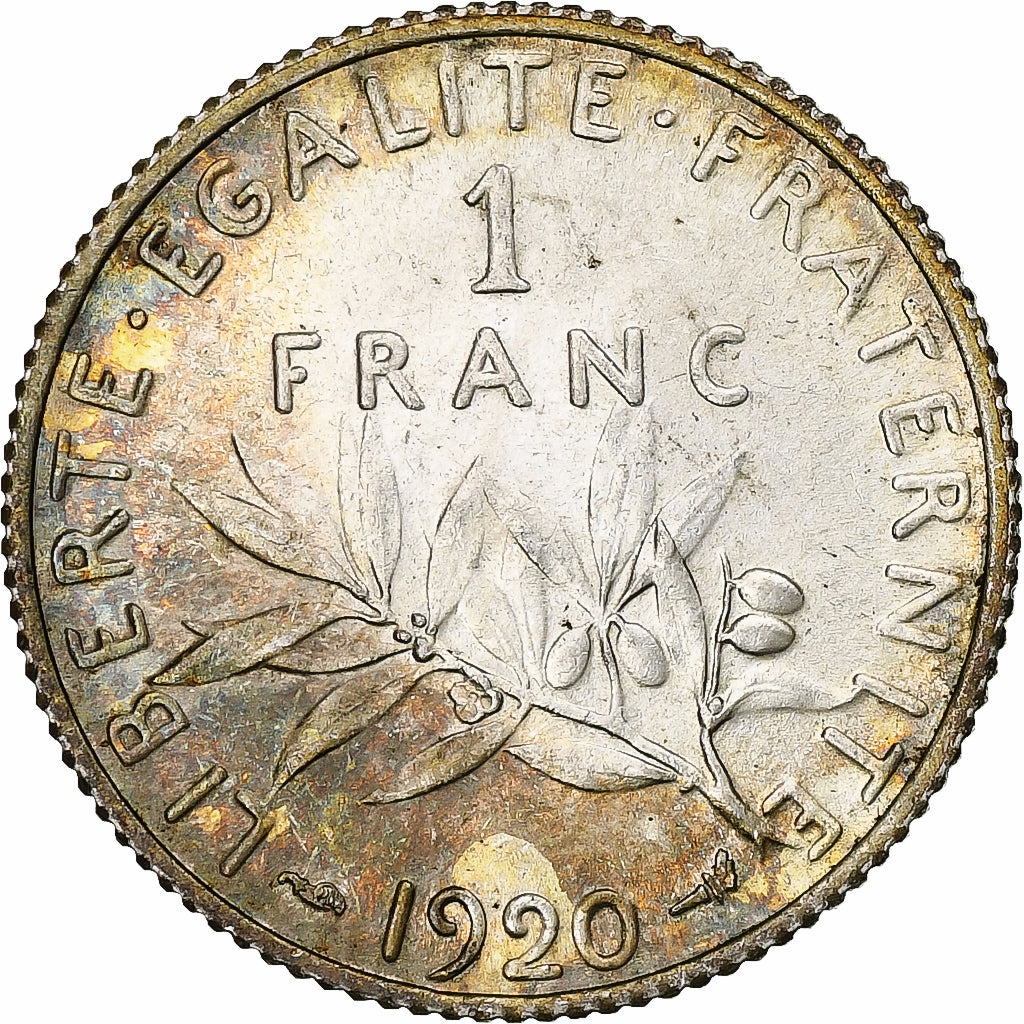 France, Semeuse, Franc, 1920, Paris, MS(64), Silver, KM:844.1, Gadoury:467