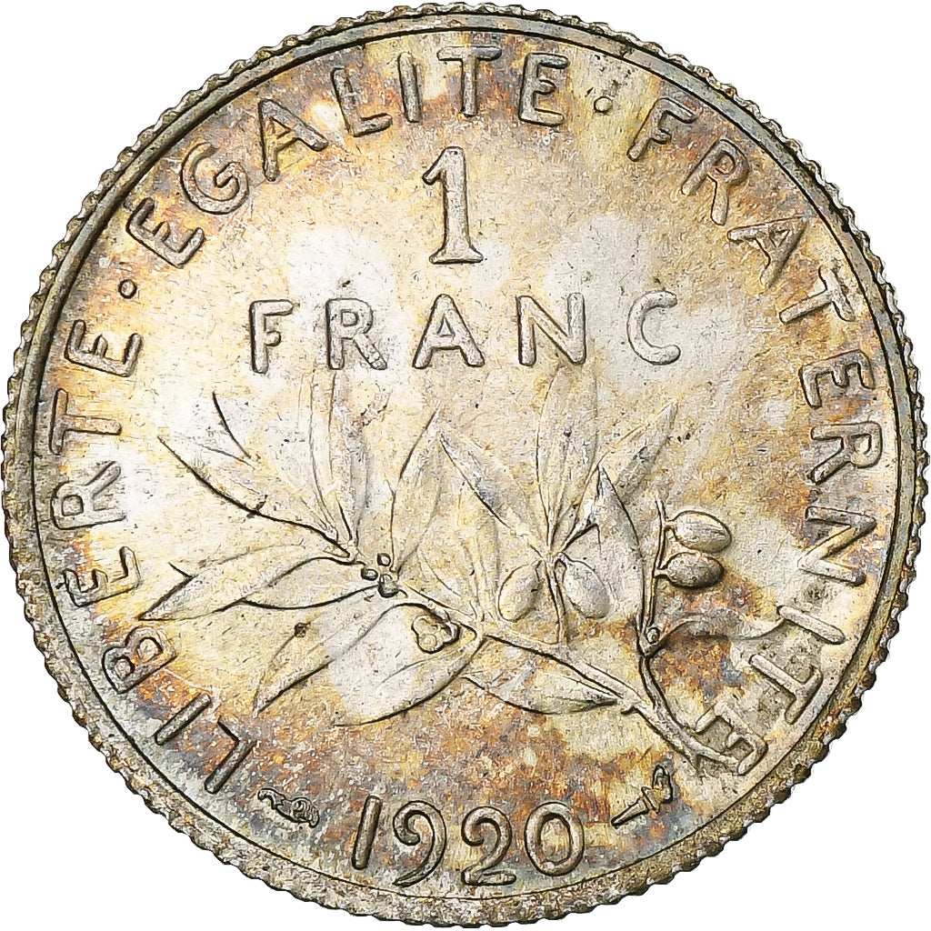 França, Semeuse, Franc, 1920, Paris, MS(64), Prata, KM:844.1, Gadoury:467