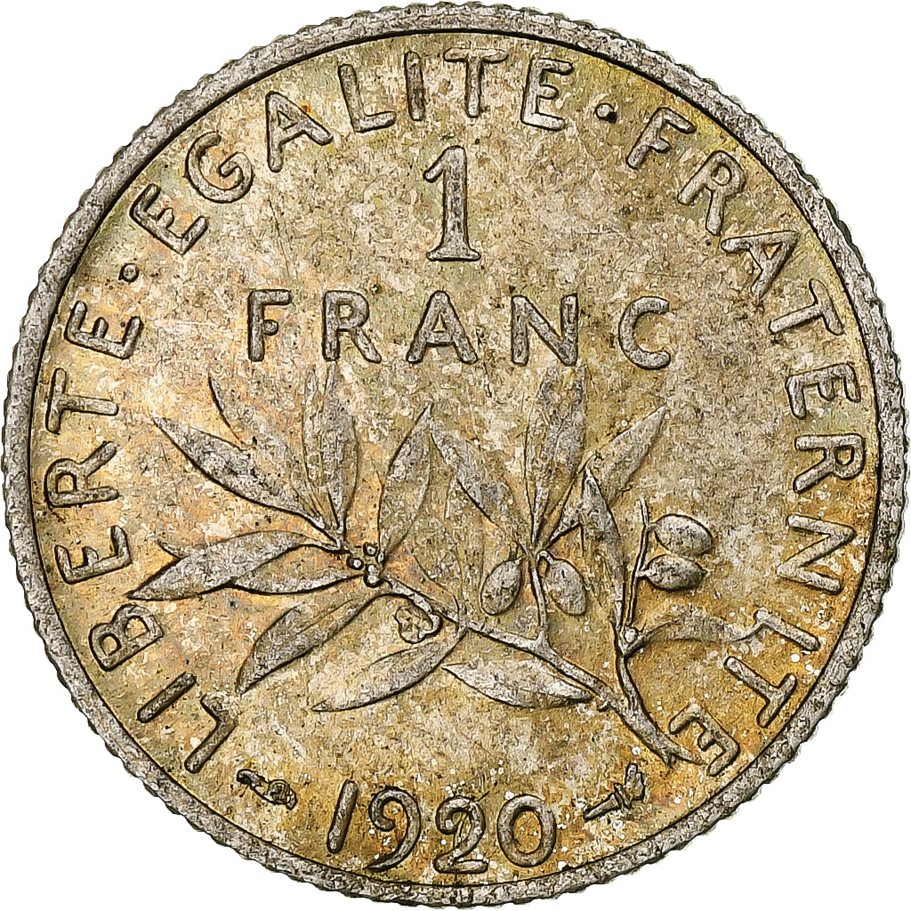 France, Semeuse, Franc, 1920, Paris, MS(64), Silver, KM:844.1, Gadoury:467