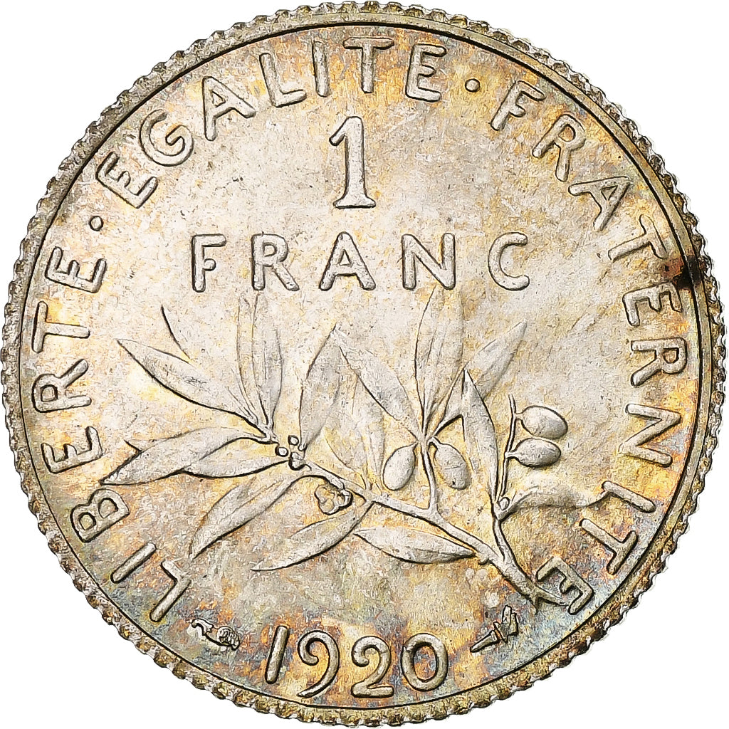 France, Semeuse, Franc, 1920, Paris, MS(64), Silver, KM:844.1, Gadoury:467