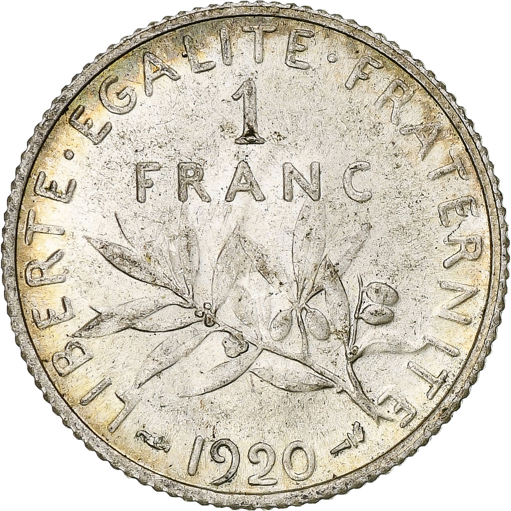 France, Semeuse, Franc, 1920, Paris, MS(63), Silver, KM:844.1, Gadoury:467