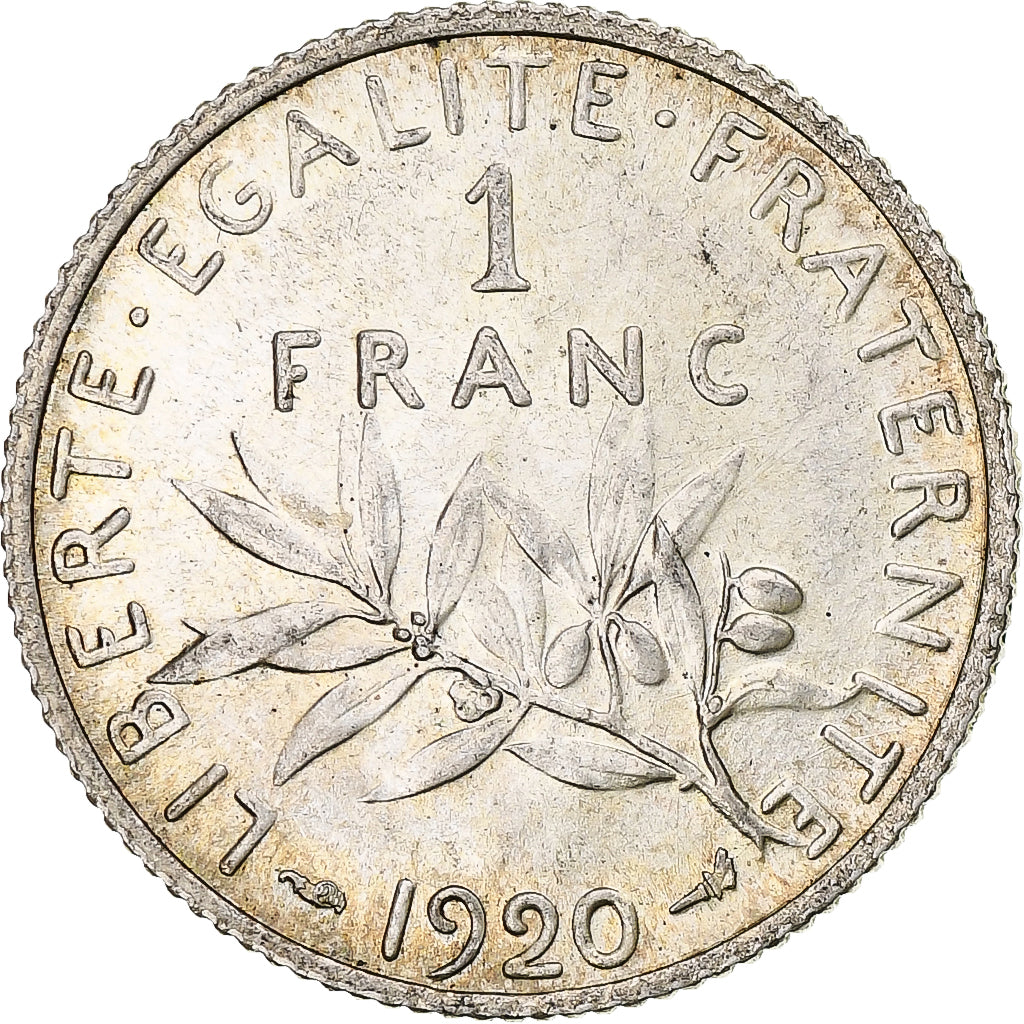 France, Semeuse, Franc, 1920, Paris, MS(63), Silver, KM:844.1, Gadoury:467