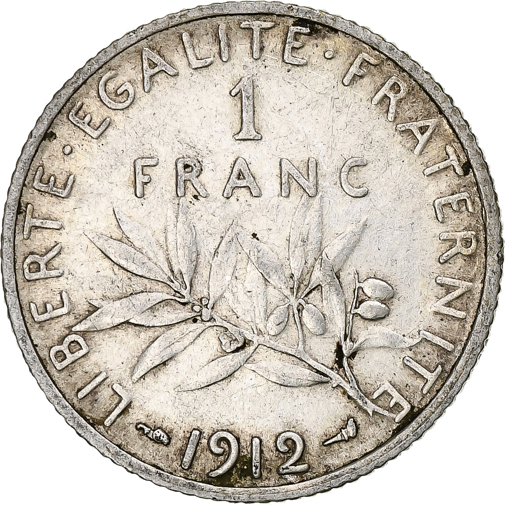 Coin, France, Semeuse, Franc, 1912, Paris, AU(50-53), Silver, KM:844.1