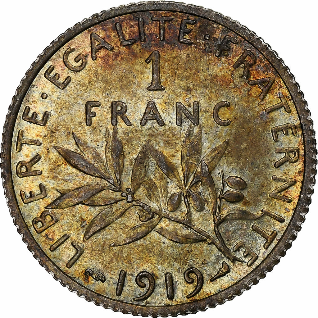 France, Semeuse, Franc, 1919, Paris, MS(63), Silver, KM:844.1, Gadoury:467, Le