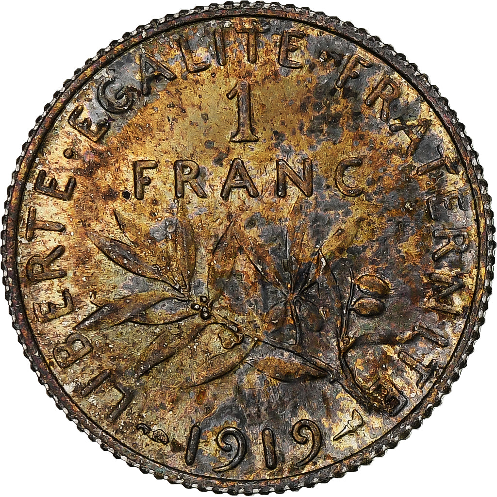 France, Semeuse, Franc, 1919, Paris, MS(63), Silver, KM:844.1, Gadoury:467, Le