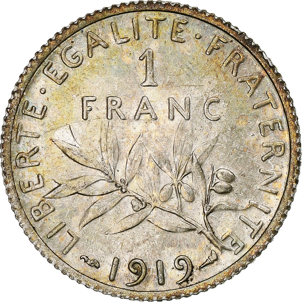 France, Semeuse, Franc, 1919, Paris, MS(64), Silver, KM:844.1, Gadoury:467, Le