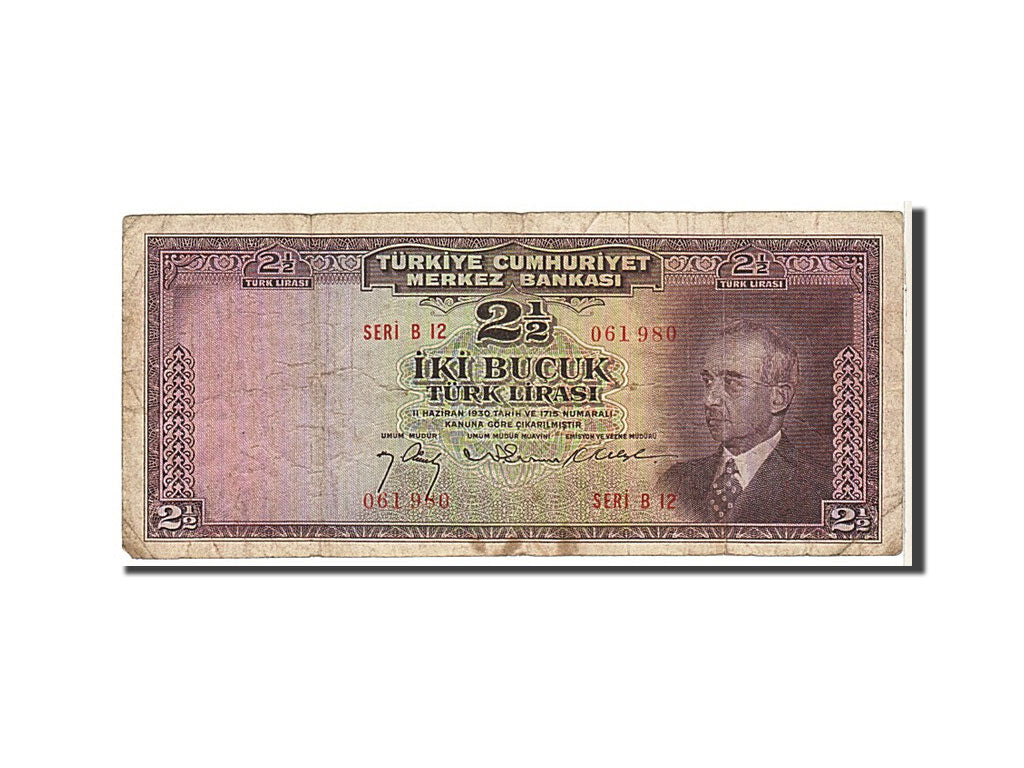 Turkey, 2 1/2 Lira, 1930, KM #140, VF(20-25), 061980