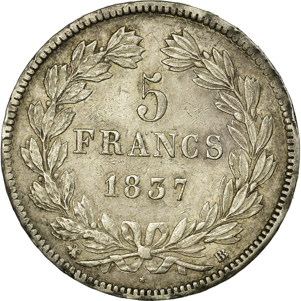 France, Louis-Philippe I, 5 Francs, 1837, Strasbourg, Silver, AU(50-53)