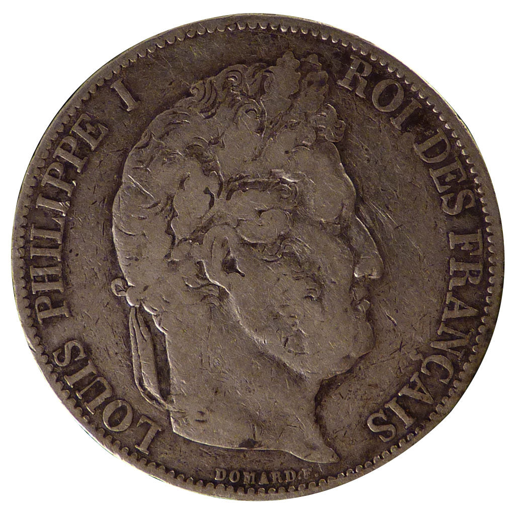 Francia, Louis-Philippe, 5 Francs, 1844, Rouen, MB, Argento, Gadoury:678a