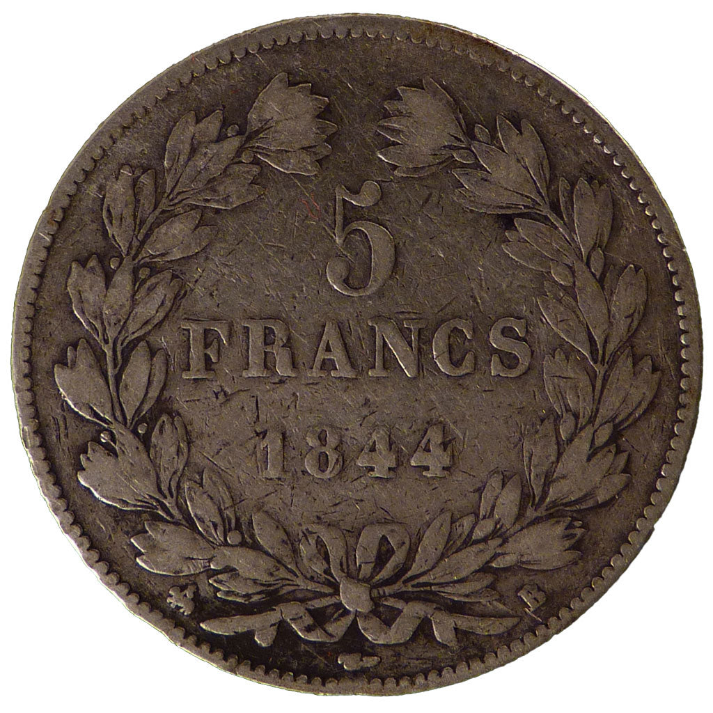 Francia, Louis-Philippe, 5 Francs, 1844, Rouen, MB, Argento, Gadoury:678a