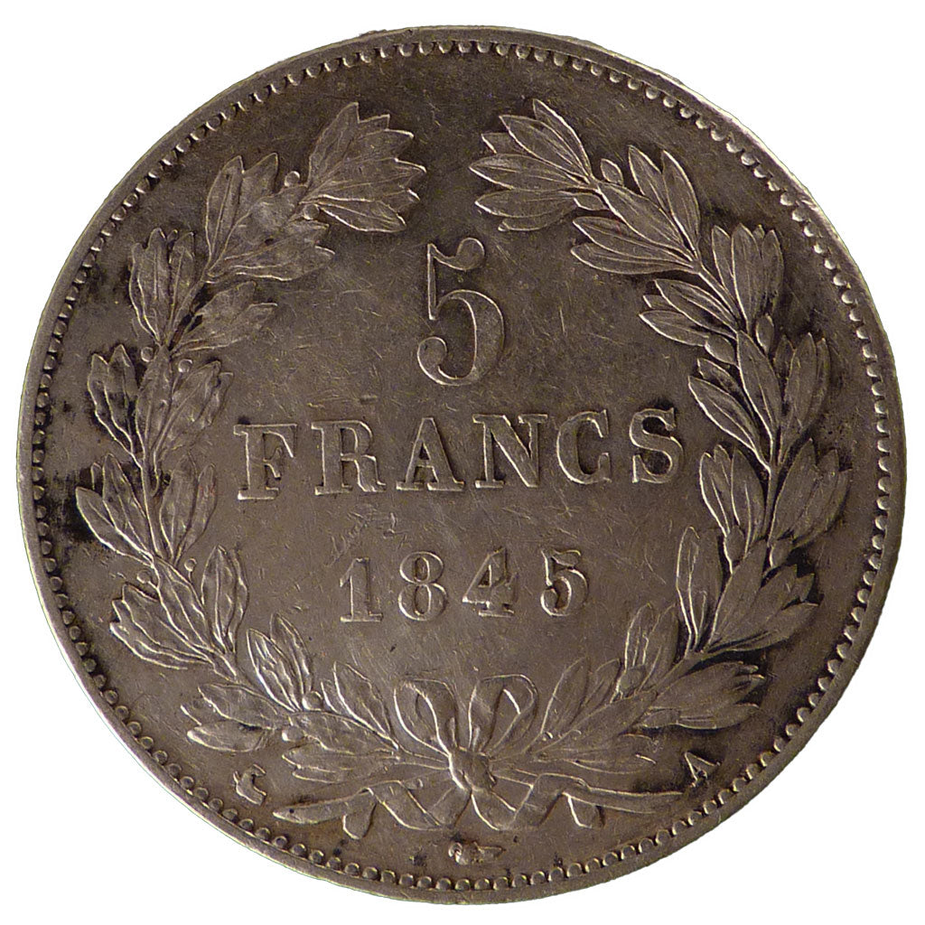 FRANCE, 5 Francs, 1845, Paris, EF(40-45), Silver, Gadoury #678a, 24.80