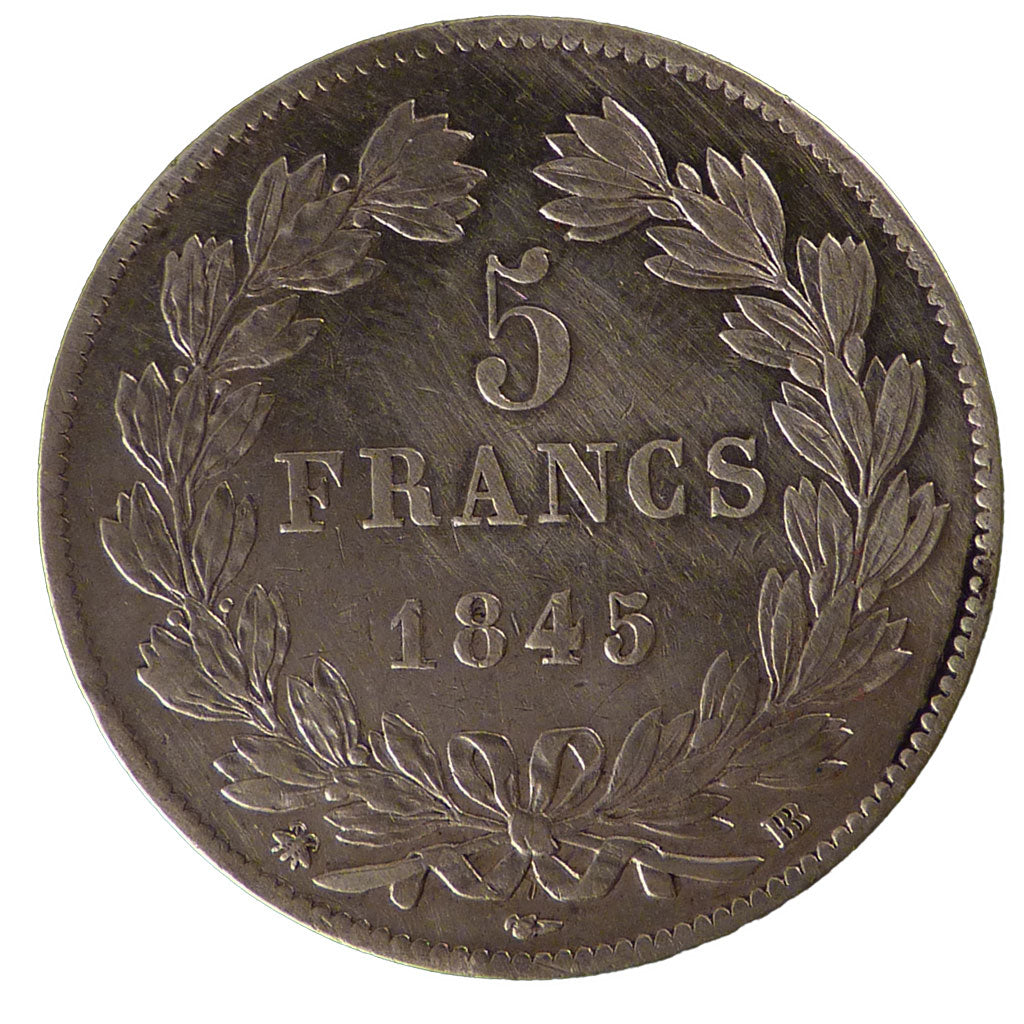 FRANCE, Louis-Philippe, 5 Francs, 1845, Strasbourg, KM #749.3, AU(50-53),...