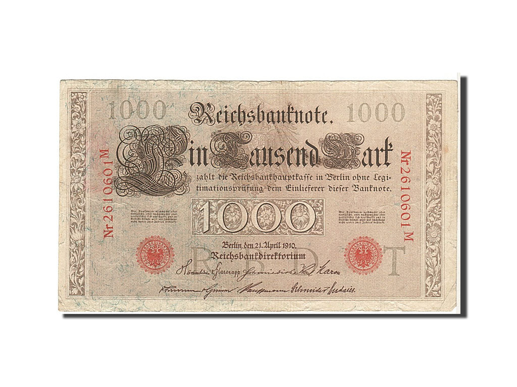 Billete, 1000 Mark, 1910, Alemania, KM:44b, BC+