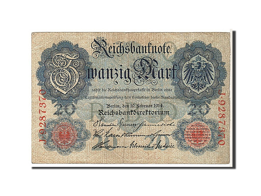 Billet, Allemagne, 20 Mark, 1914, KM:46b, TTB