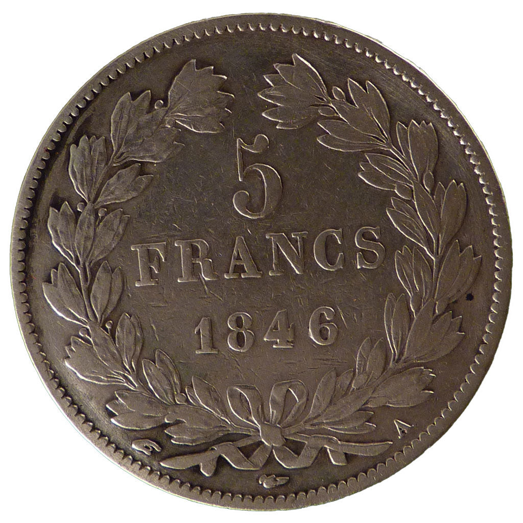 FRANCE, Louis-Philippe, 5 Francs, 1846, Paris, VF(30-35), Silver, Gadoury...