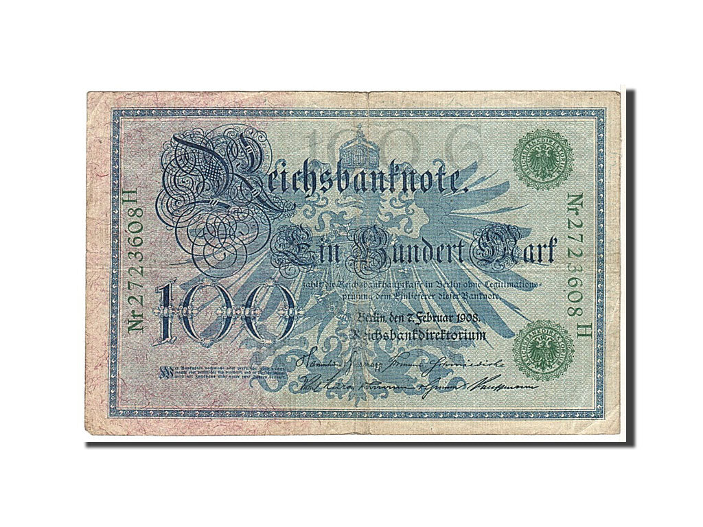 Billet, Allemagne, 100 Mark, 1908, TB+